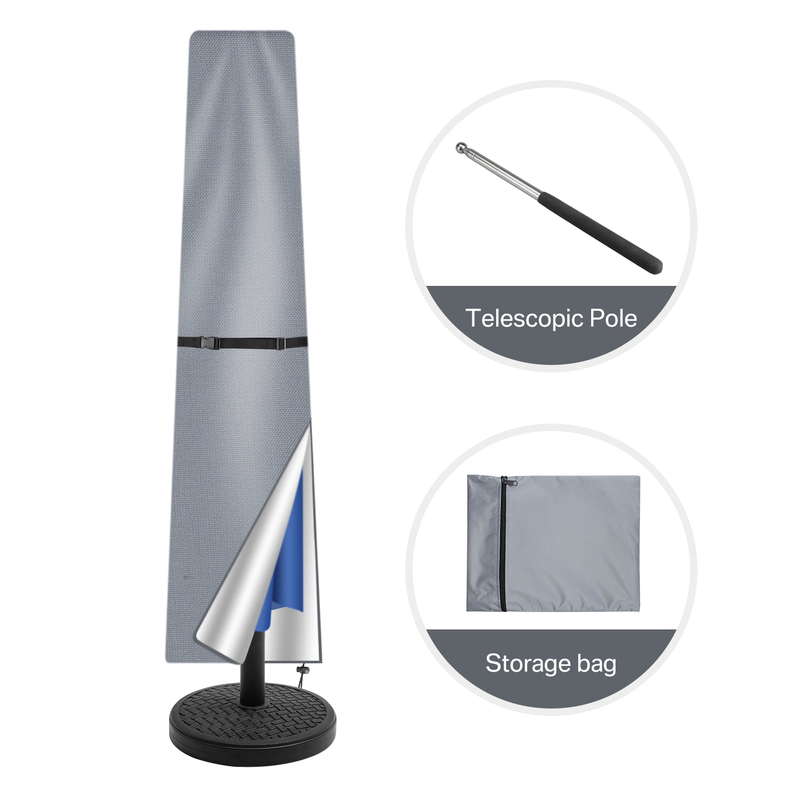 Housse de parasol droit 190 cm / Gris,Housse de parasol droit 170cm / Gris