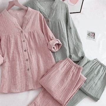 Pyjama en Gaze de Coton Blouse & Pantalon Femme - Printemps