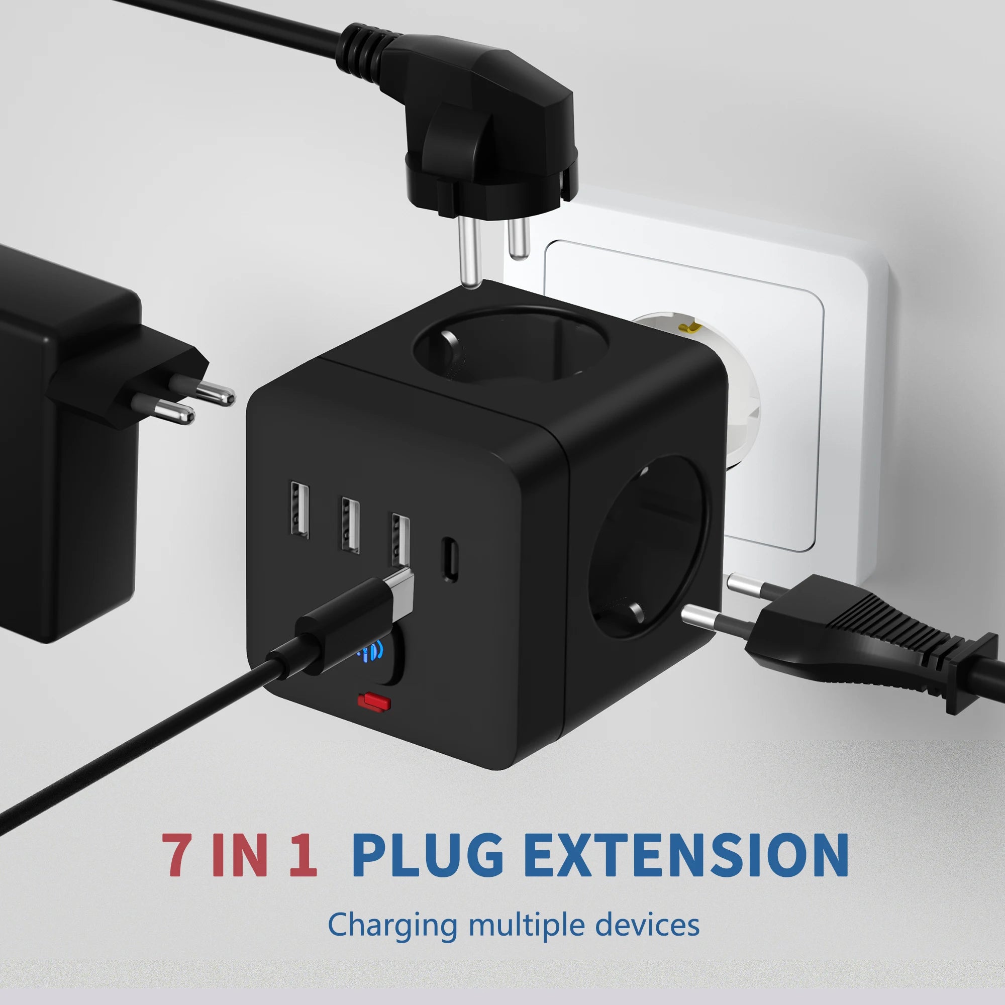 Multiprise Cube 7 en 1 – USB, Type-C & Sécurité