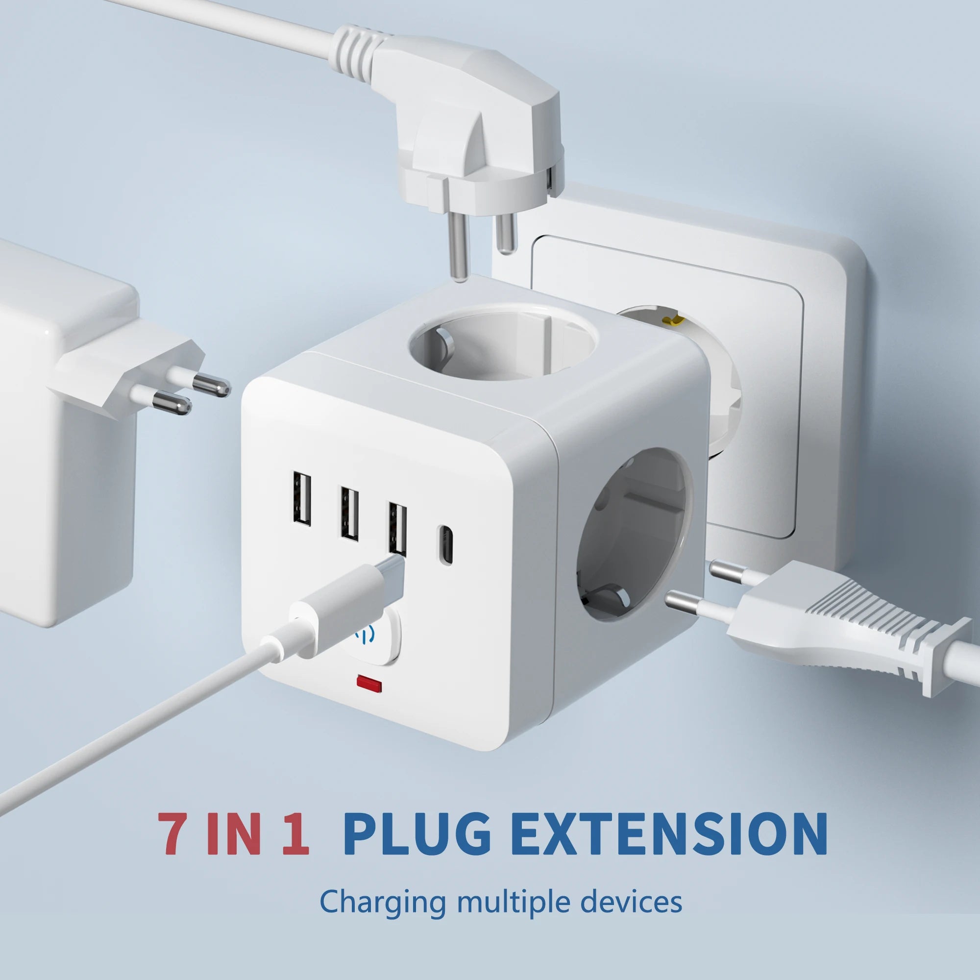 Multiprise Cube 7 en 1 – USB, Type-C & Sécurité