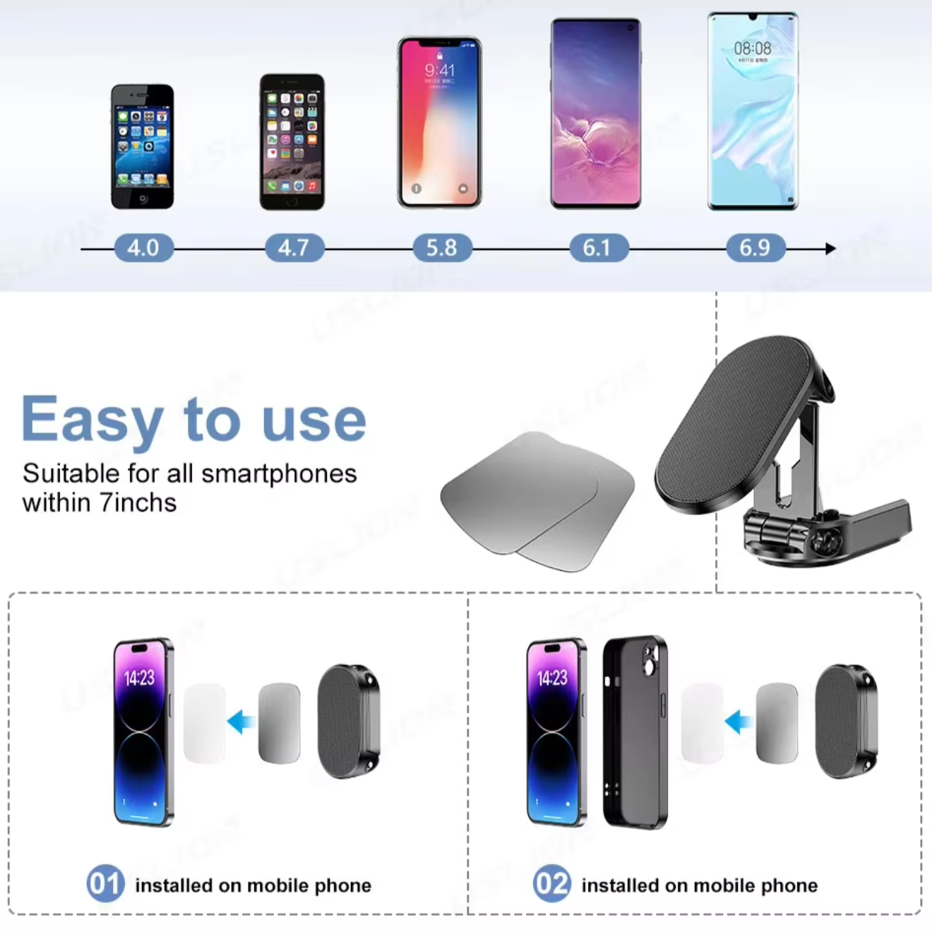 Support téléphone magnétique et pliable - Rotation 360°