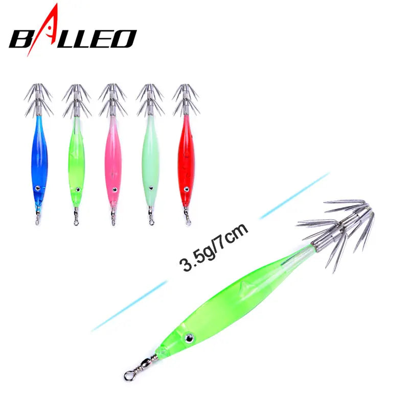 Lot de 10 Leurres de Pêche Balleo Imitation Calamar – 7 cm, 3,5 g, 5 Coloris – Hameçons en Acier au Carbone