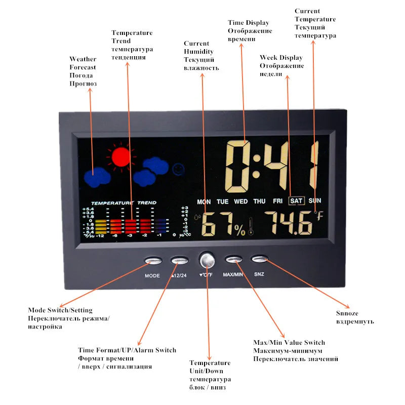 Horloge Station météo multifonctionnelle avec écran couleur