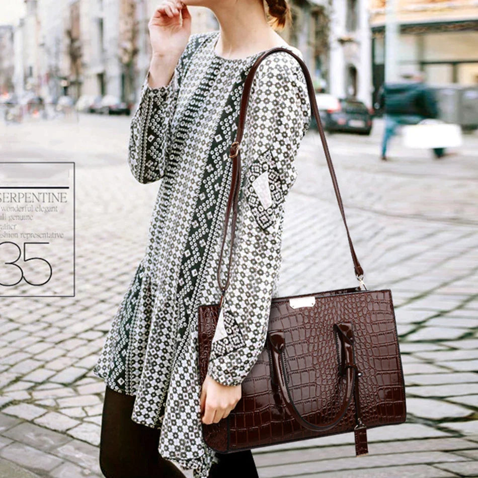 Ensemble Sac cabas croco avec porte-feuille et porte-carte