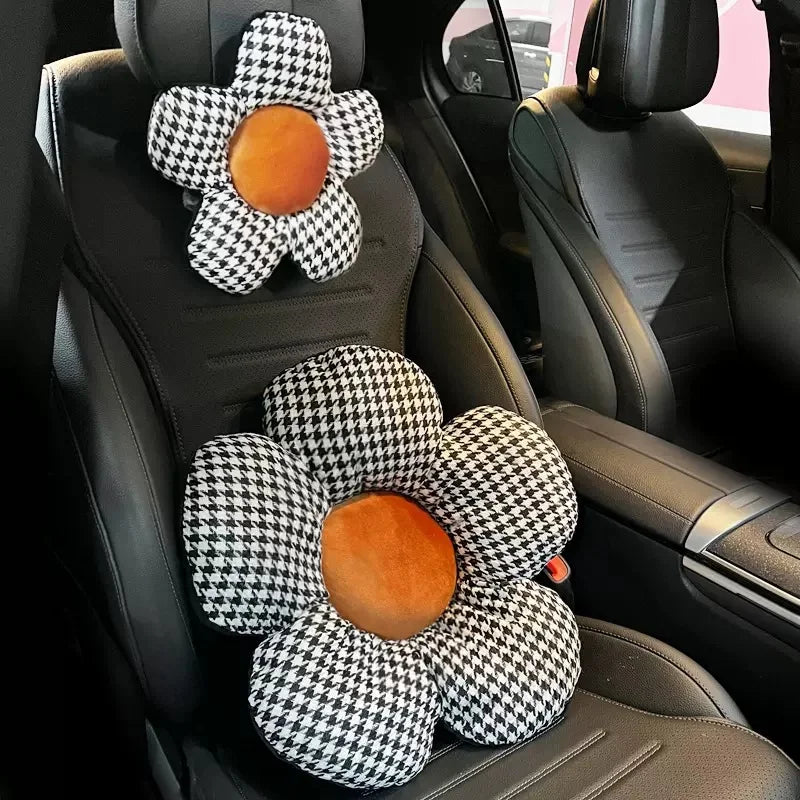 2x Oreillers de Voiture à Fleurs - Tête & Lombaires