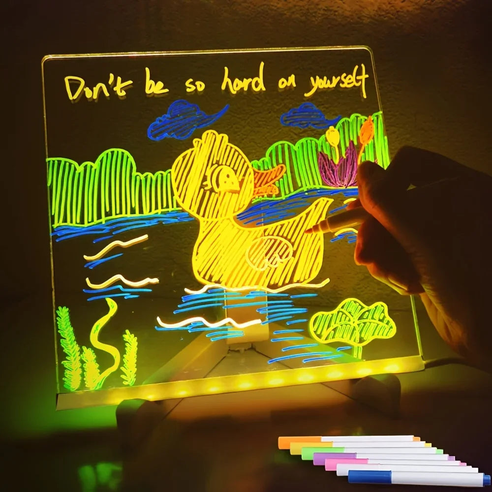 Tableau de Notes LED Veilleuse Effaçable - 7 Feutres Colorés OFFERTS