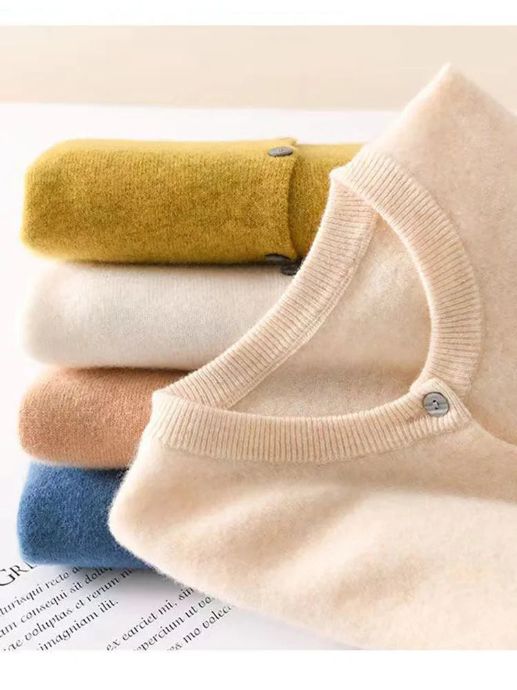 Cardigan Femme Style Cachemire – Pull en Maille à Manches Longues, Col Rond et Boutons, Style Casual