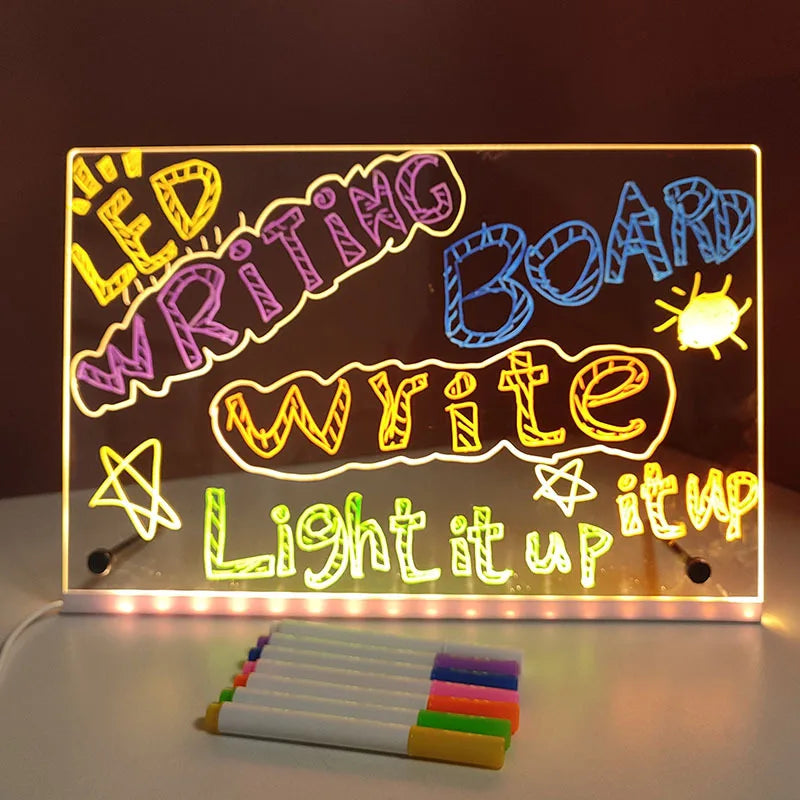 Tableau de Notes LED Veilleuse Effaçable - 7 Feutres Colorés OFFERTS