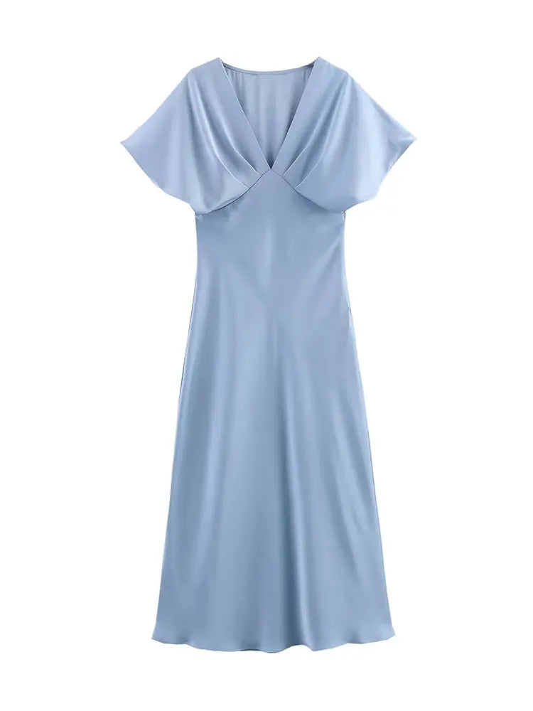 Robe élégante à Col V en Satin