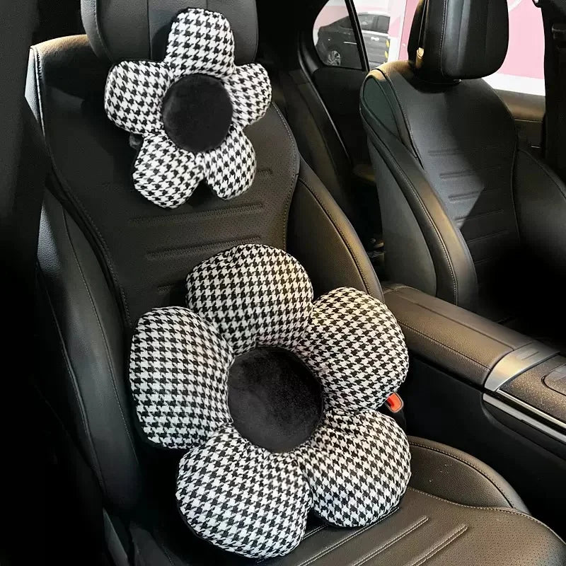 2x Oreillers de Voiture à Fleurs - Tête & Lombaires