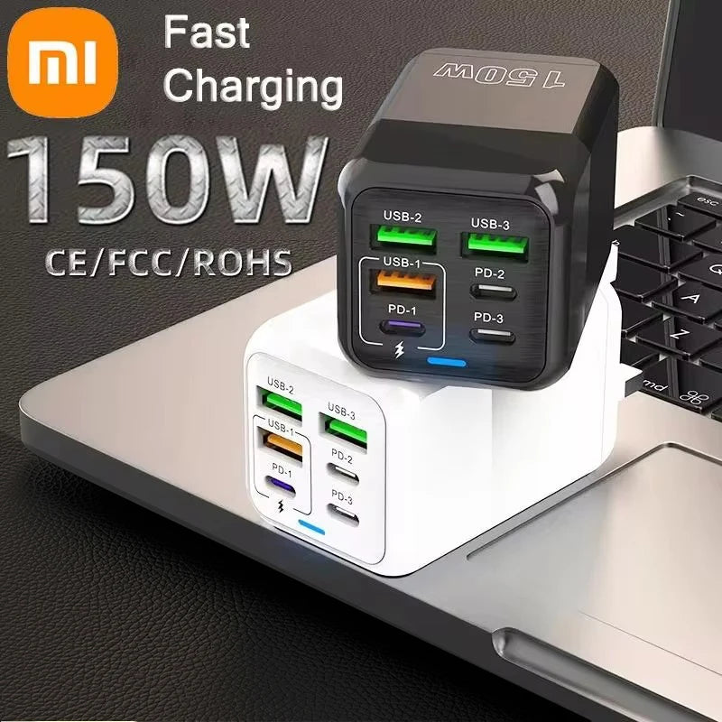 Chargeur rapide multiport 150 W 3 x USB + 3 x USB-C/Type-C