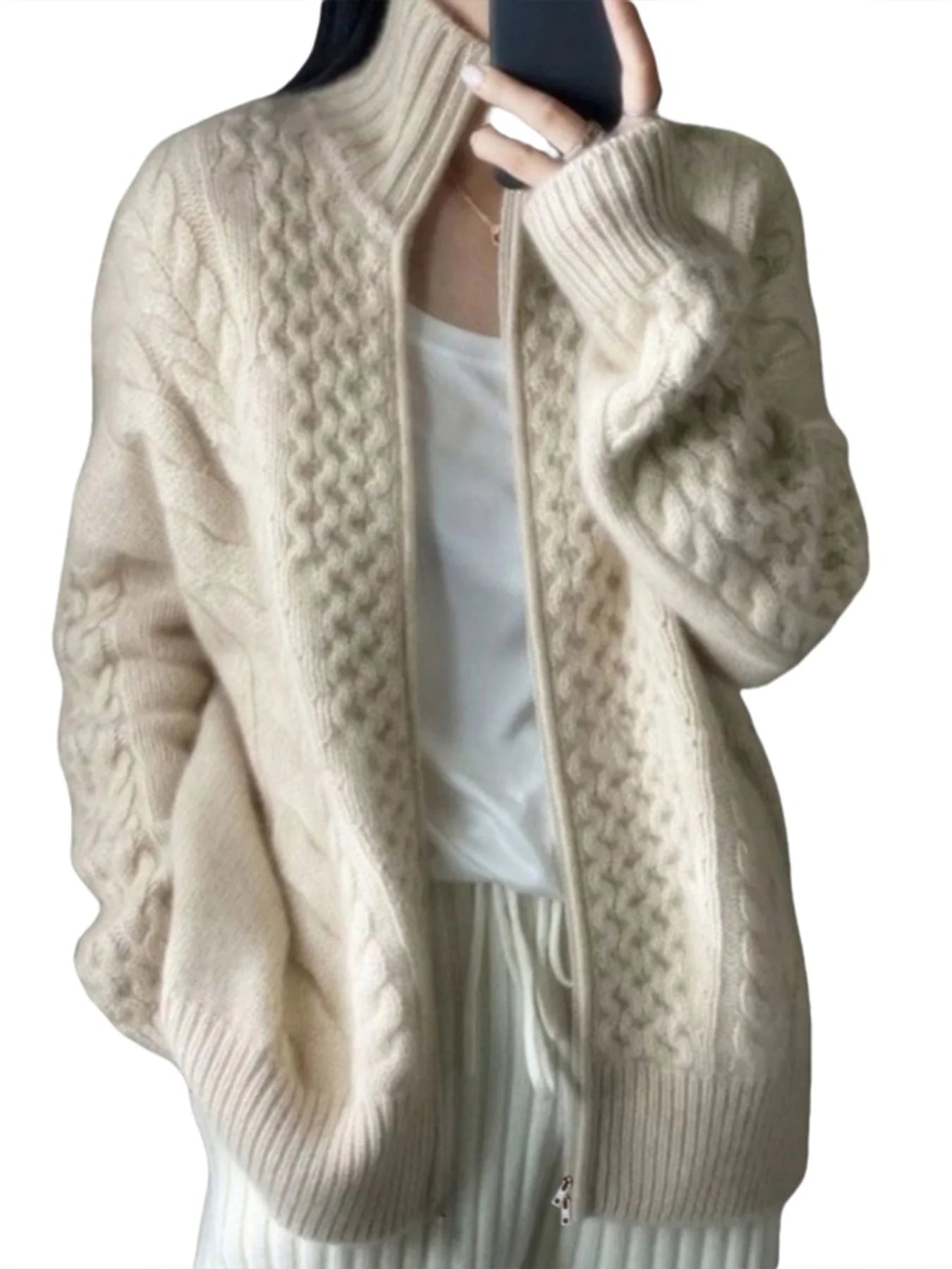 Cardigan Tricoté à Col Cheminé - Femme