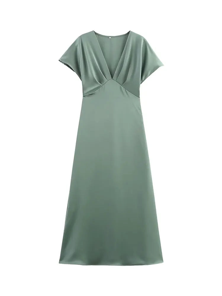 Robe élégante à Col V en Satin
