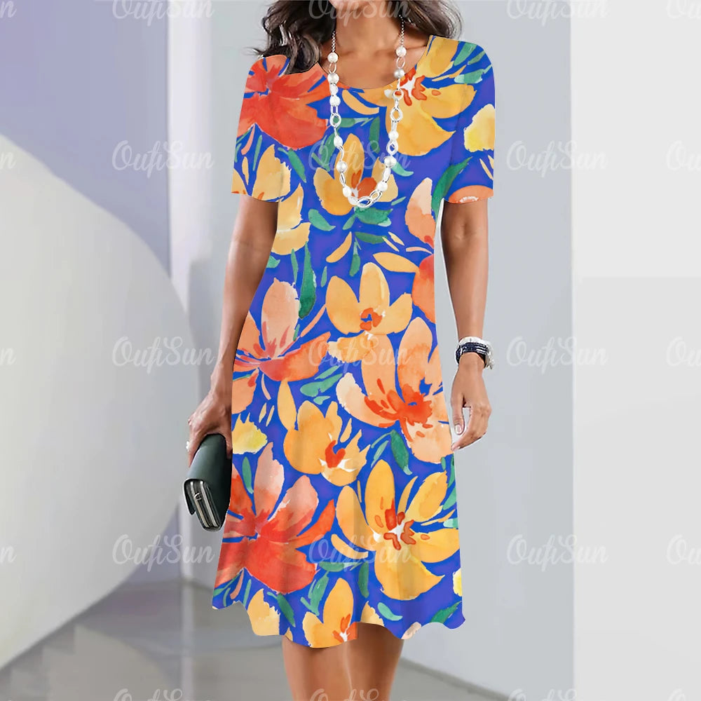 Robe mi-longue coupe droite imprimé floral