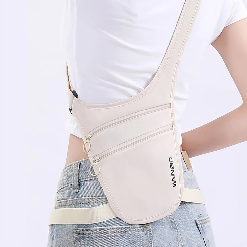 Mini Sac Bandoulière Antivol avec Sangle de Taille & 2 Poches Zippées – Pochette de Voyage pour Essentiels
