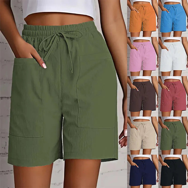 Short d'été taille haute avec poches — femme, coupe ample décontractée
