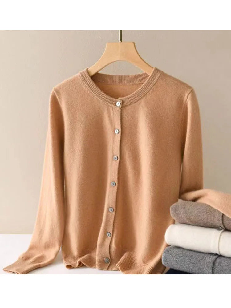 Cardigan Femme Style Cachemire – Pull en Maille à Manches Longues, Col Rond et Boutons, Style Casual