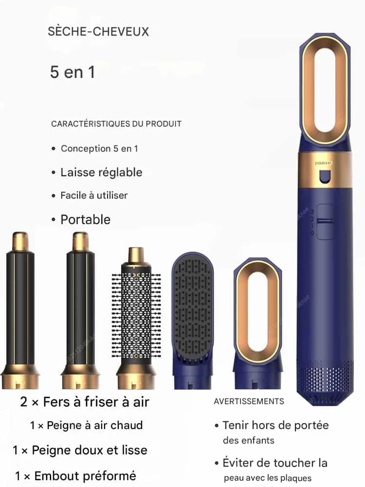 Brosse Soufflante 5 en 1 à Air Chaud - Séchage, Lissage & Brushing Rapide