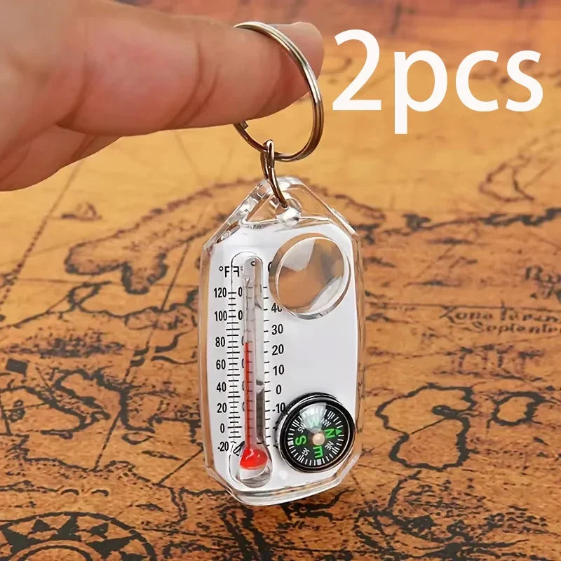 Porte-Clés Multifonction 3-en-1 : Boussole, Thermomètre et Loupe- 1 ACHETÉ = 1 OFFERT