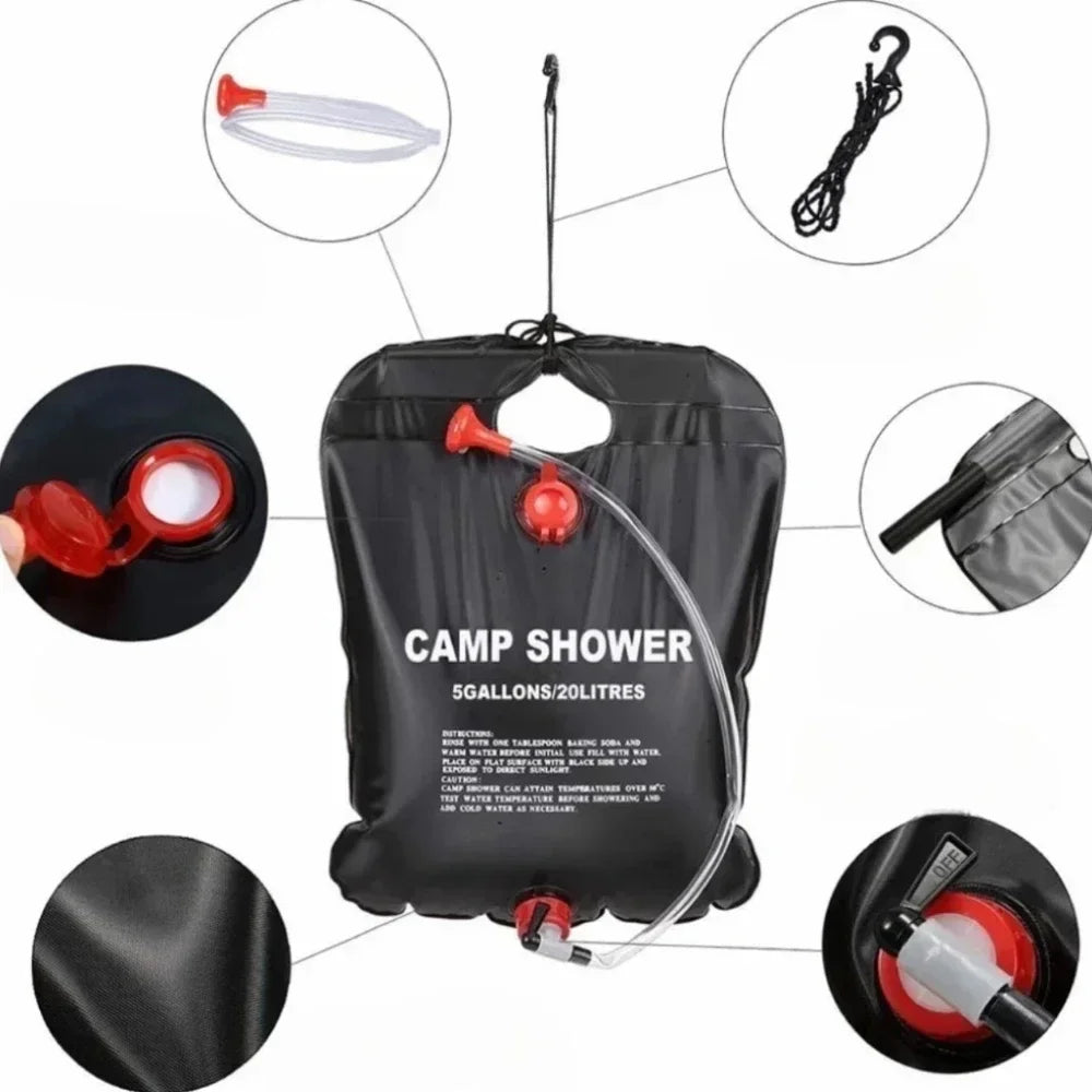Douche Solaire Portable 20L pour Camping – Sac de Douche Extérieur Grande Capacité