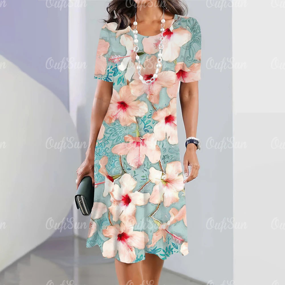 Robe mi-longue coupe droite imprimé floral