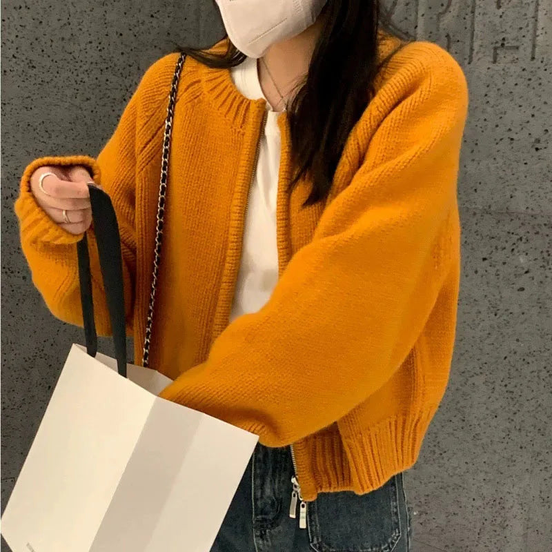 Gilet Court en Tricot à Fermeture Éclair