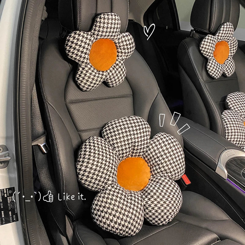 2x Oreillers de Voiture à Fleurs - Tête & Lombaires
