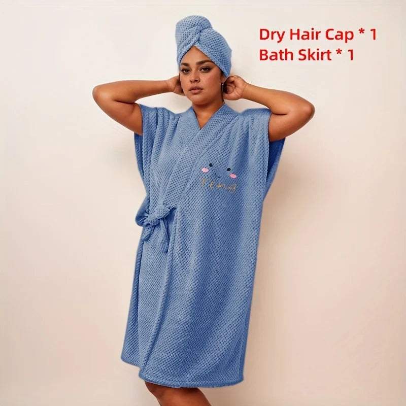 2PCS Pegnoir & Turban Cheveux en Microfibre Ultra Absorbante