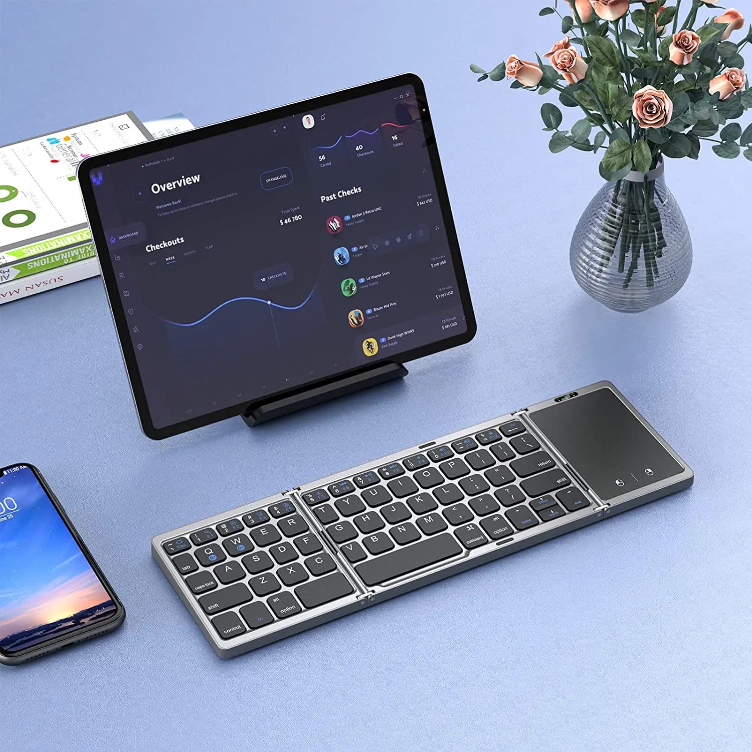 Clavier Bluetooth sans fil pliable - PC & Smartphone