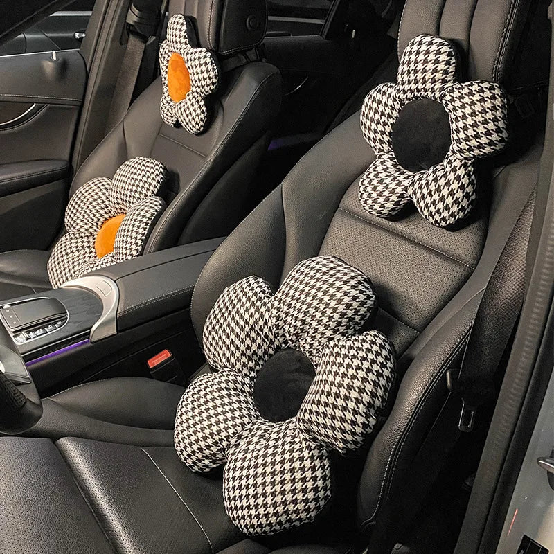 2x Oreillers de Voiture à Fleurs - Tête & Lombaires