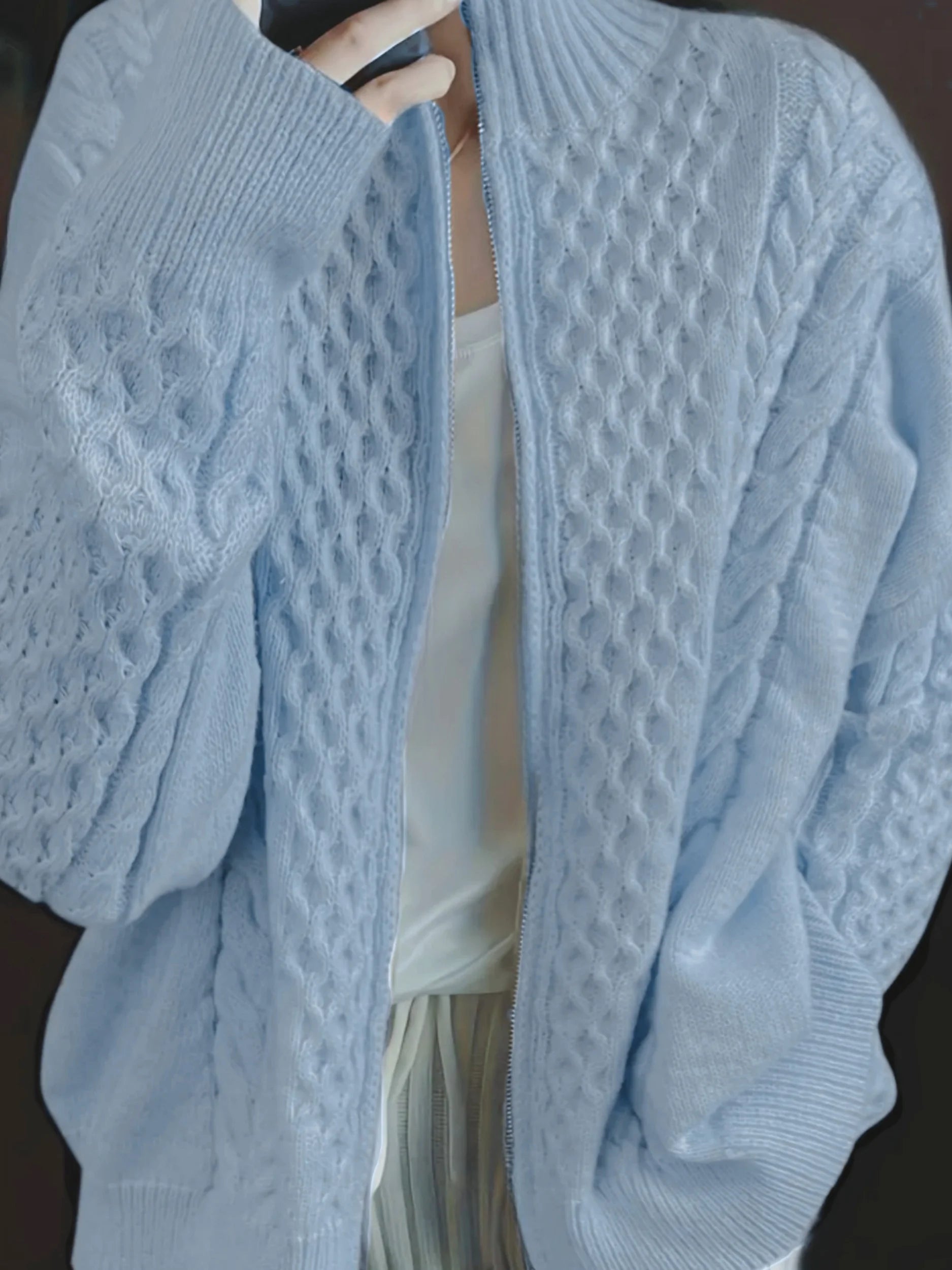 Cardigan Tricoté à Col Cheminé - Femme