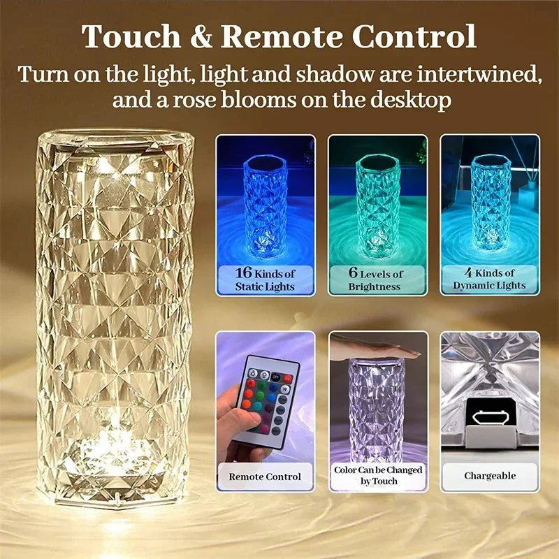 Lampe Cristal Tactile RGB 16 Couleurs