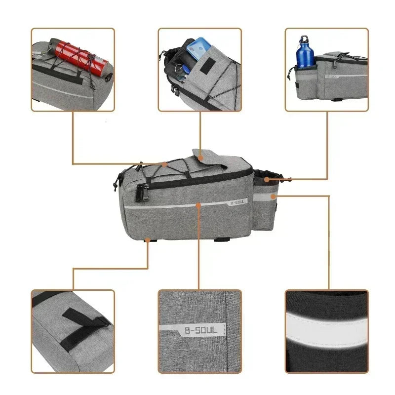 Sacoche de Vélo Arrière 13L Étanche – Sac de Porte-Bagages Convertible en Bandoulière