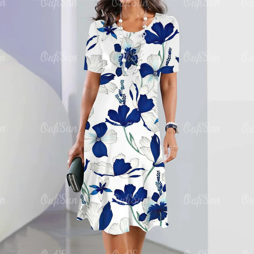 Robe mi-longue coupe droite imprimé floral