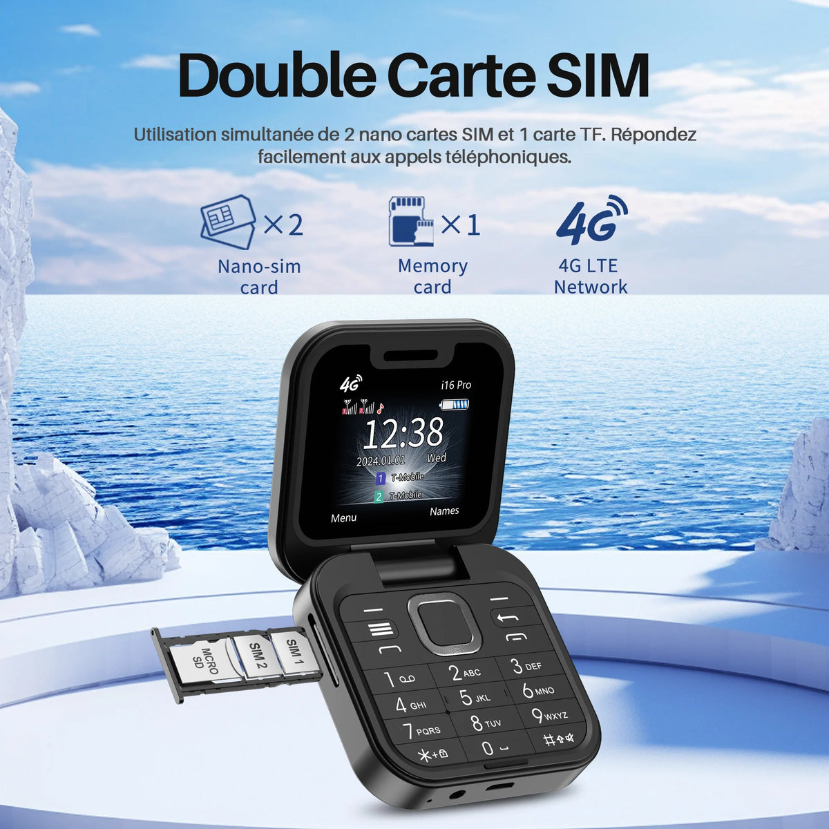 Mini Téléphone SERVO I16 Pro à Clapet 4G – Double SIM, Radio FM, Lecteur Vidéo & Numérotation Rapide