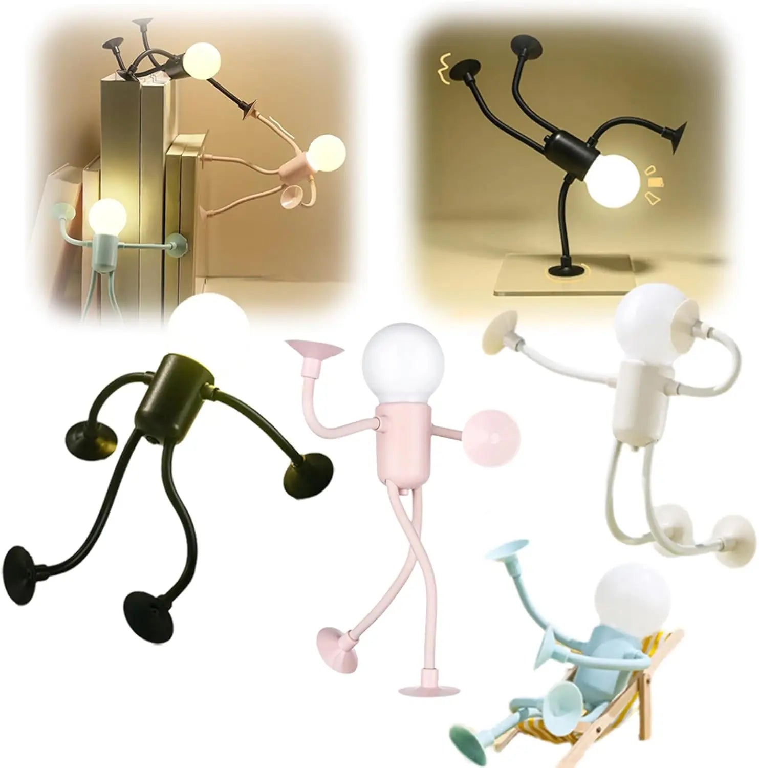 Lampe Veilleuse Flexible Ventouse en Forme de Bonhomme