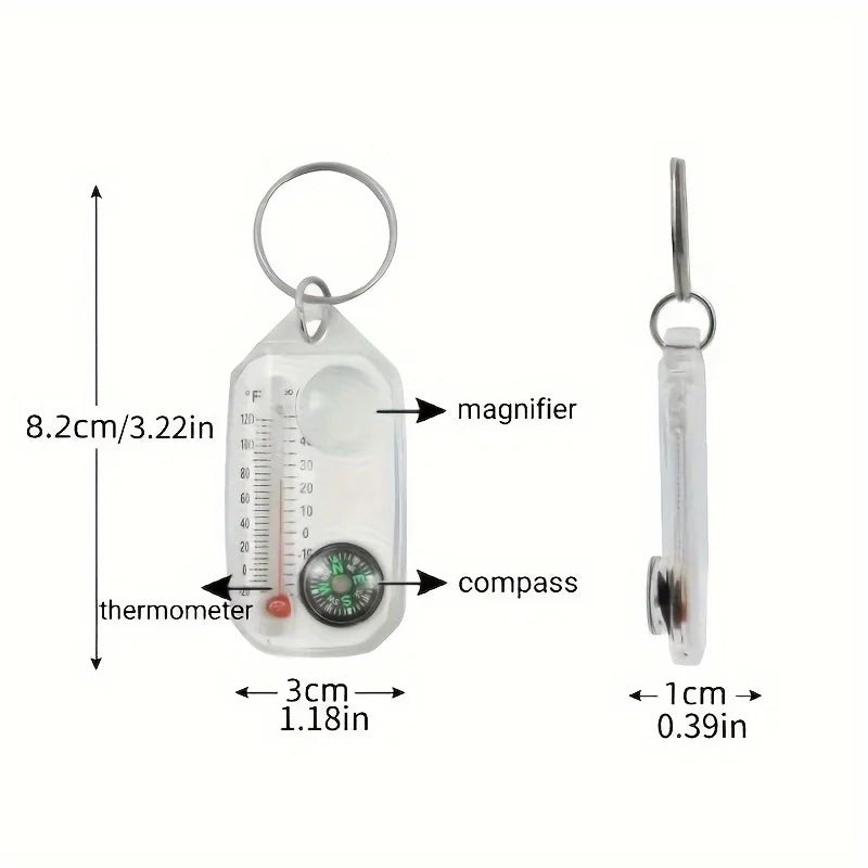 Porte-Clés Multifonction 3-en-1 : Boussole, Thermomètre et Loupe- 1 ACHETÉ = 1 OFFERT