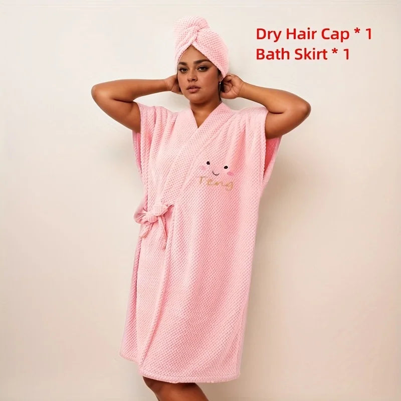 2PCS Pegnoir & Turban Cheveux en Microfibre Ultra Absorbante