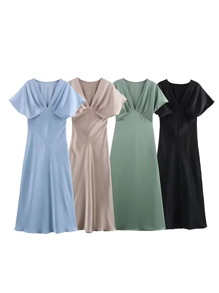 Robe élégante à Col V en Satin