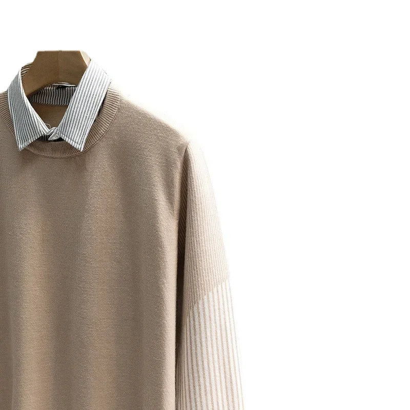Pull 2 en 1 avec Chemise à Rayures et Détails Manches - Homme