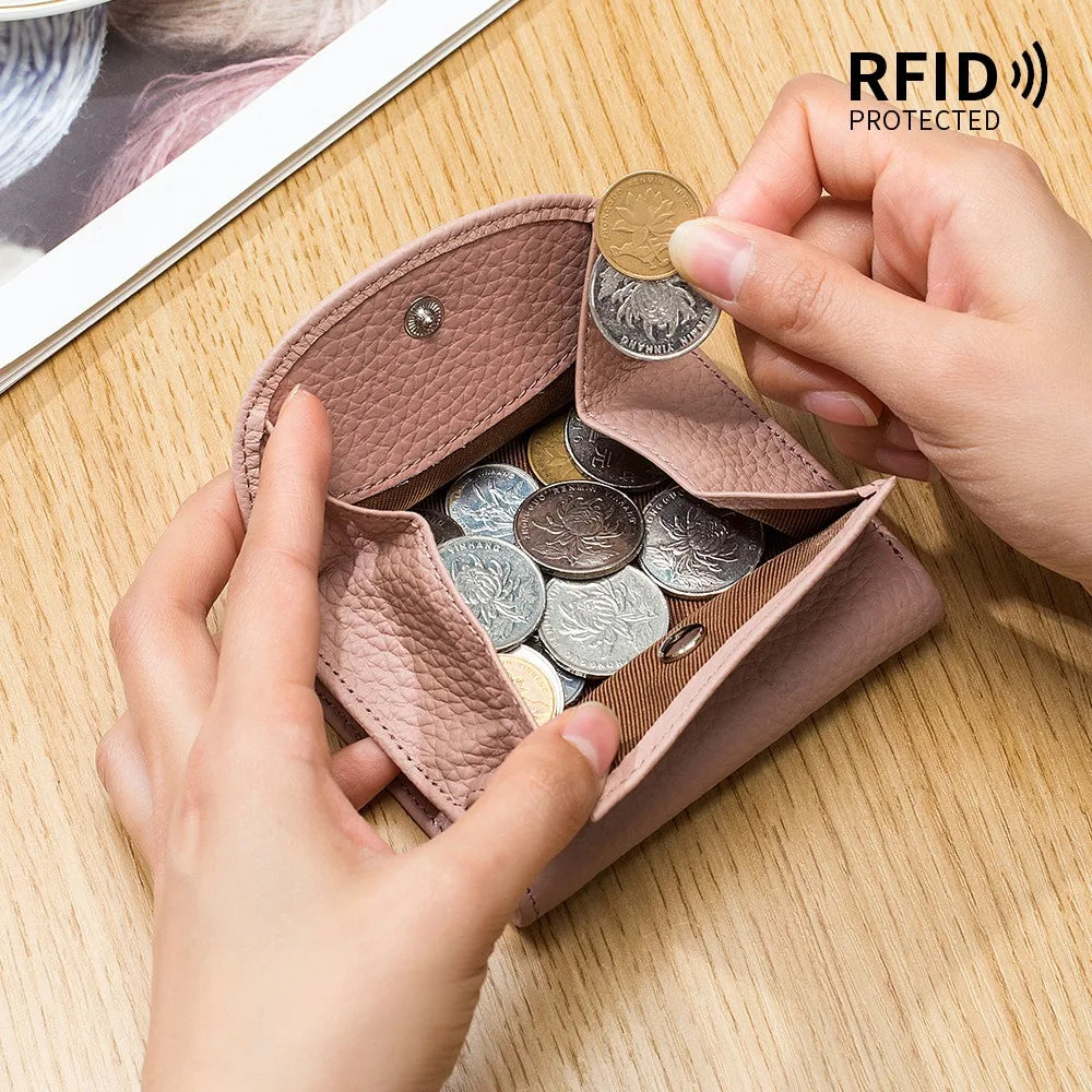 Portefeuille Mini RFID en Cuir Véritable pour Femmes — Ultra-fin, Pratique et Élégant