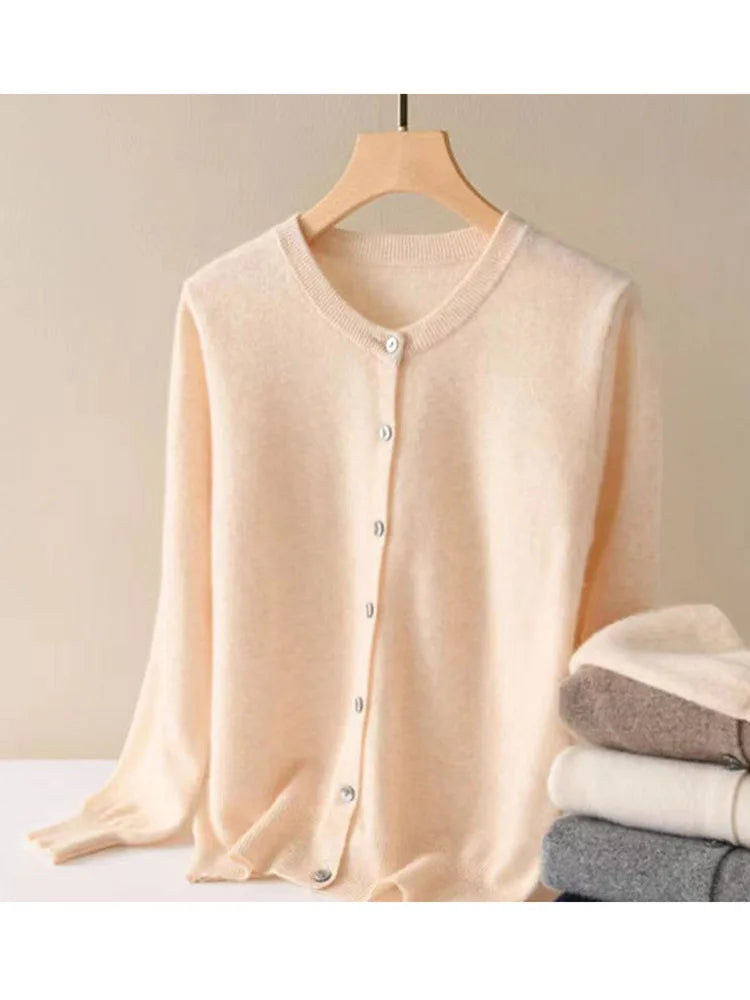 Cardigan Femme Style Cachemire – Pull en Maille à Manches Longues, Col Rond et Boutons, Style Casual