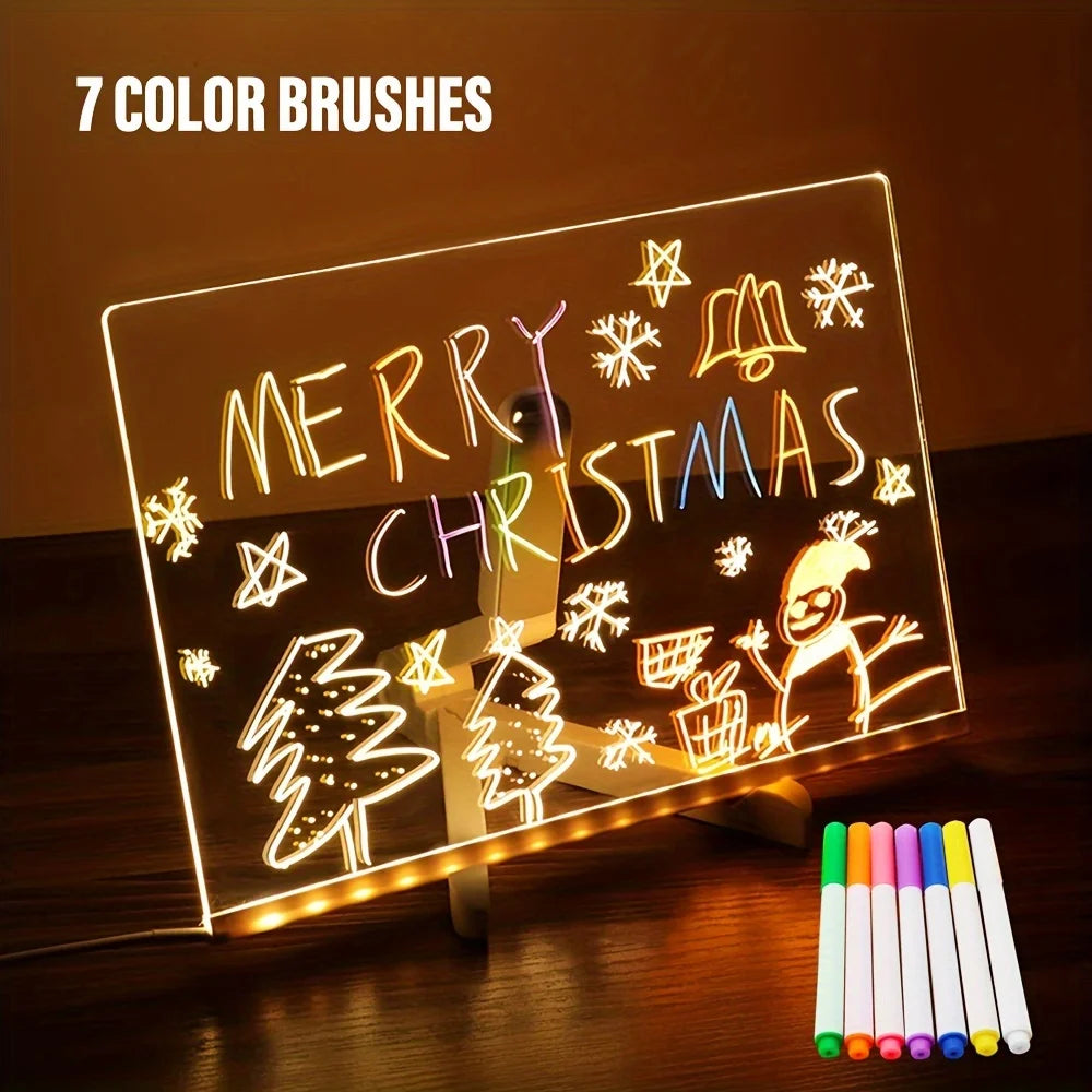 Tableau de Notes LED Veilleuse Effaçable - 7 Feutres Colorés OFFERTS