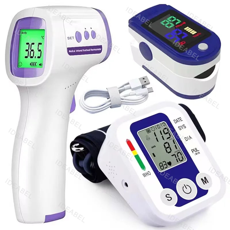 Pack de 3 Appareils de Surveillance Santé à Domicile – Thermomètre, Tensiomètre Bras et Oxymètre de Pouls
