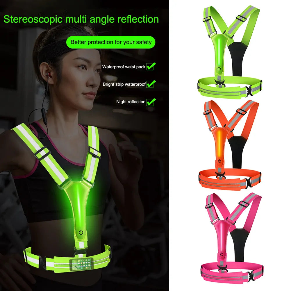 Gilet réfléchissant LED USB avec sac banane intégré