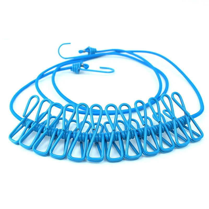 Corde élastique de séchage des vêtements voyage - 12 clips