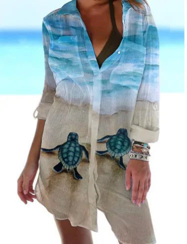 Robe Chemise de Plage à Motifs Marins