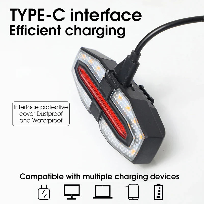 Feu arrière de vélo avec clignotants télécommandés rechargeable USB
