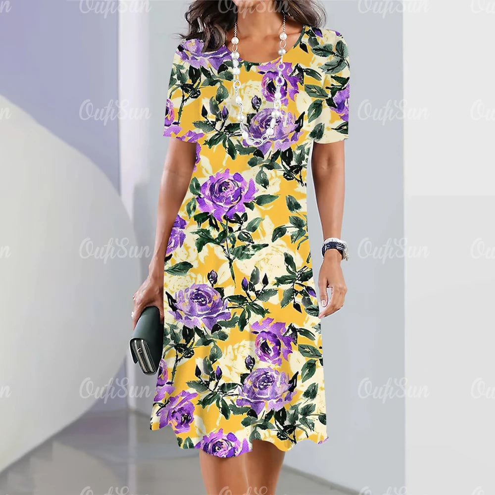 Robe mi-longue coupe droite imprimé floral