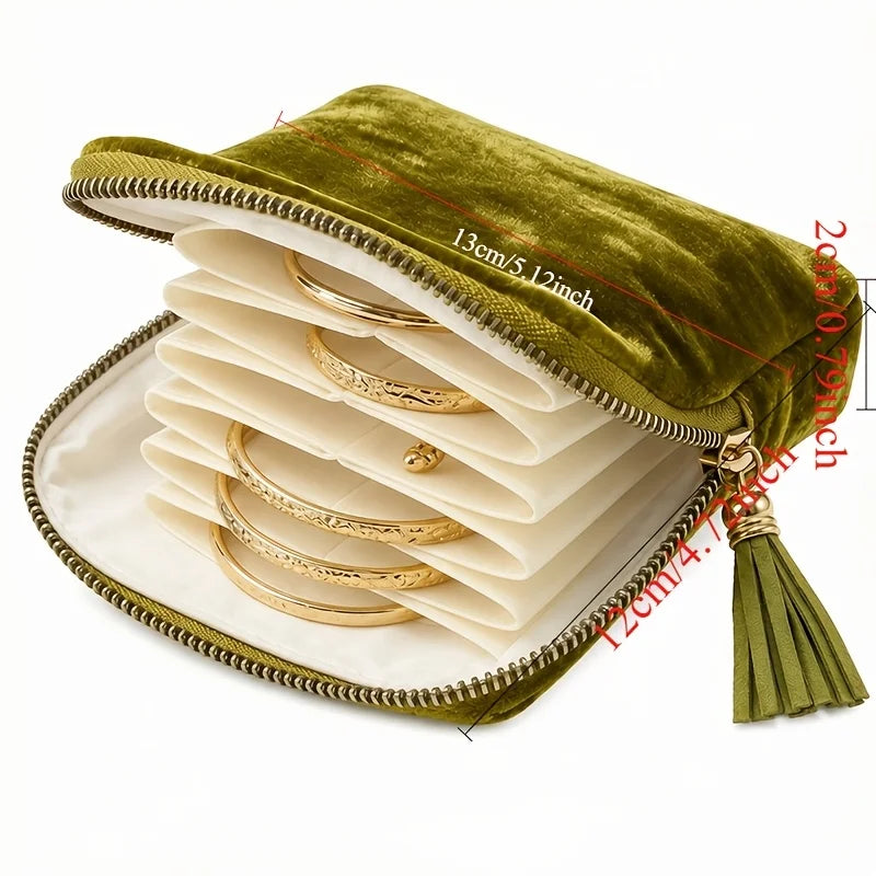 Pochette de Rangement pour Bijoux en Velours à Fermeture Éclair – Organisateur de Voyage à Compartiments